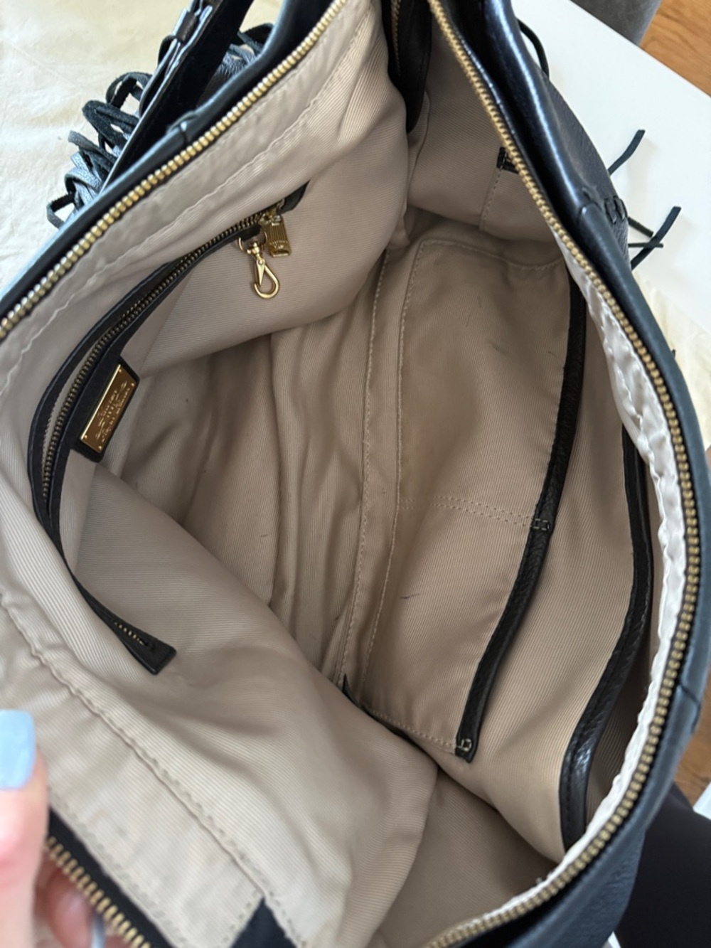 Lauren Ralph Lauren Black Leather Fringe Hobo Bag - Picture 3 of 7